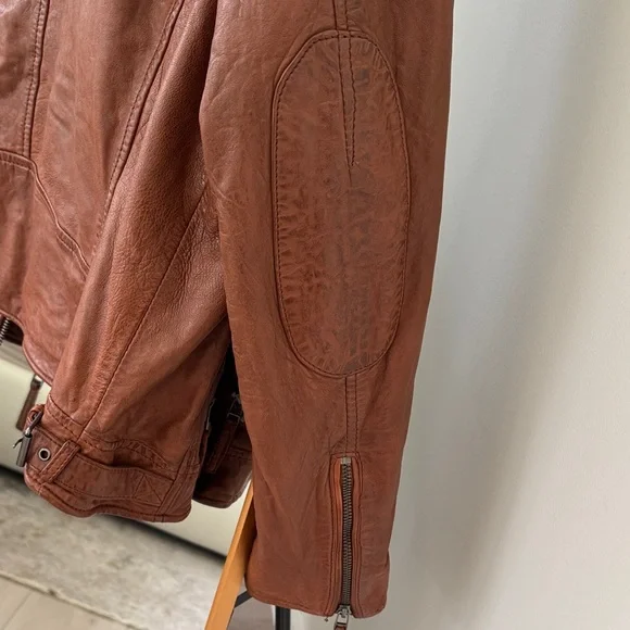 Men's Rustic Brown Leather Military Jacket - Picture 11 of 11